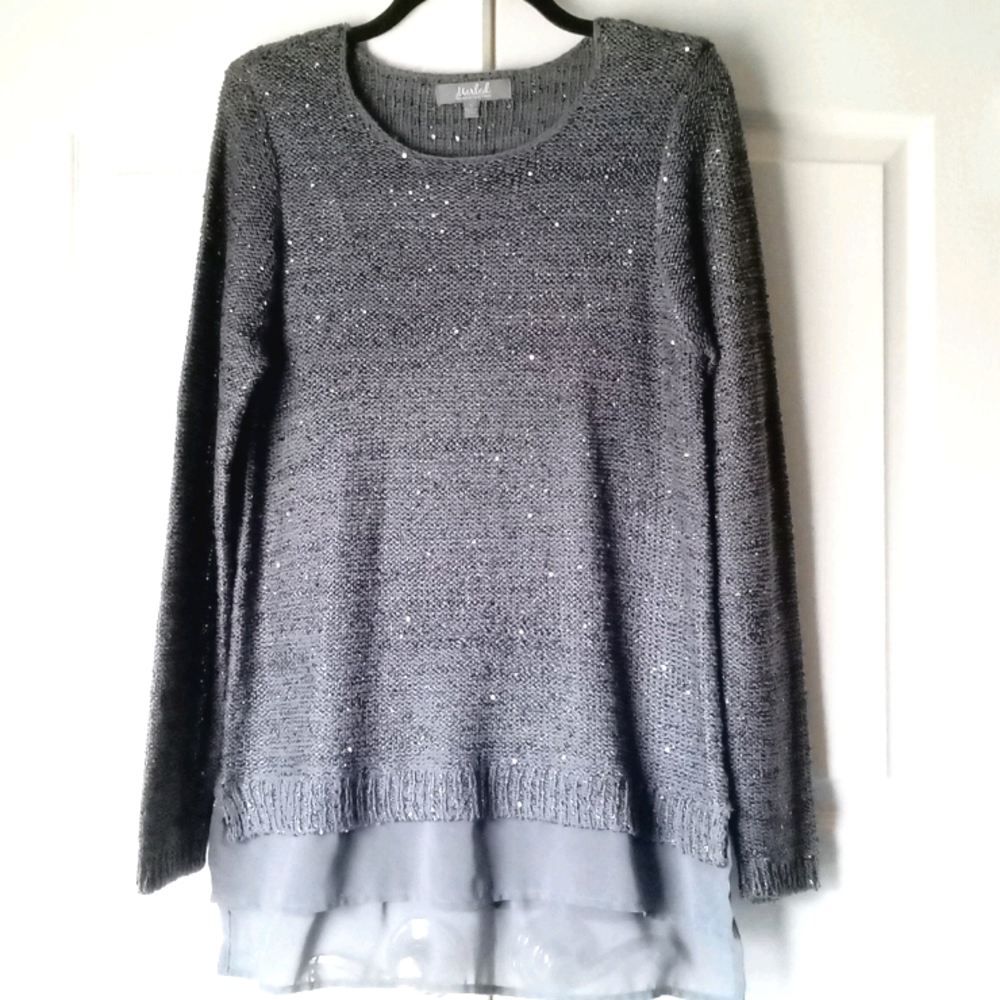 Gray knitted Sequins High Low Sweater